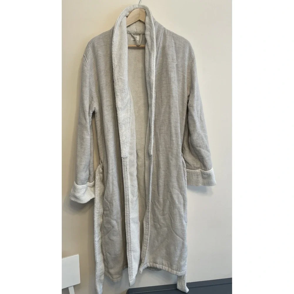Restoration Hardware French Terry Robe Women Small Grey Pocket Tie Cotton FLAW